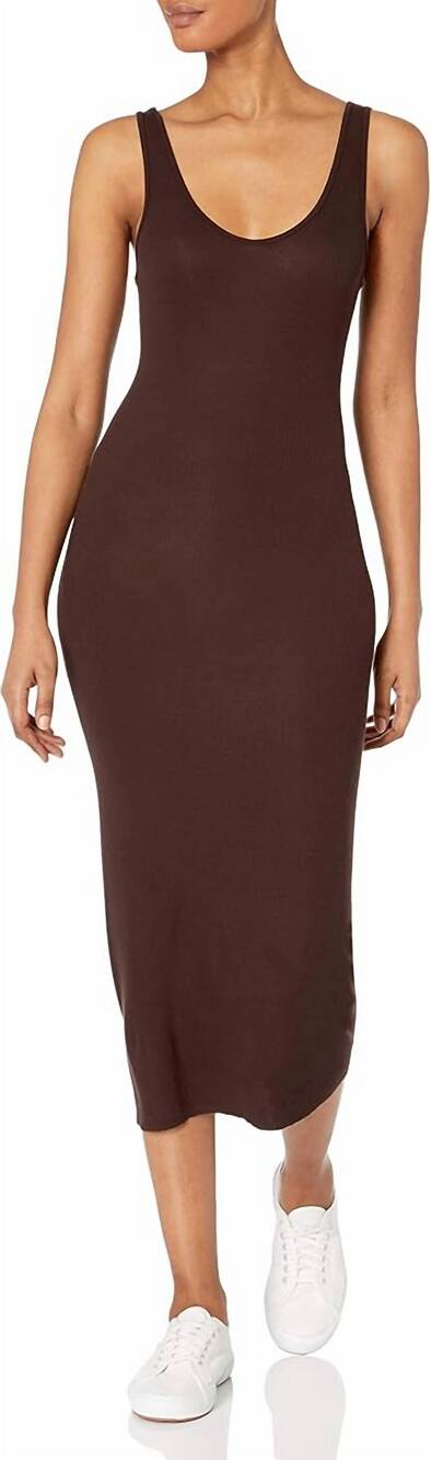 NEW ENZA COSTA silk knit tank midi dress in bitter brown